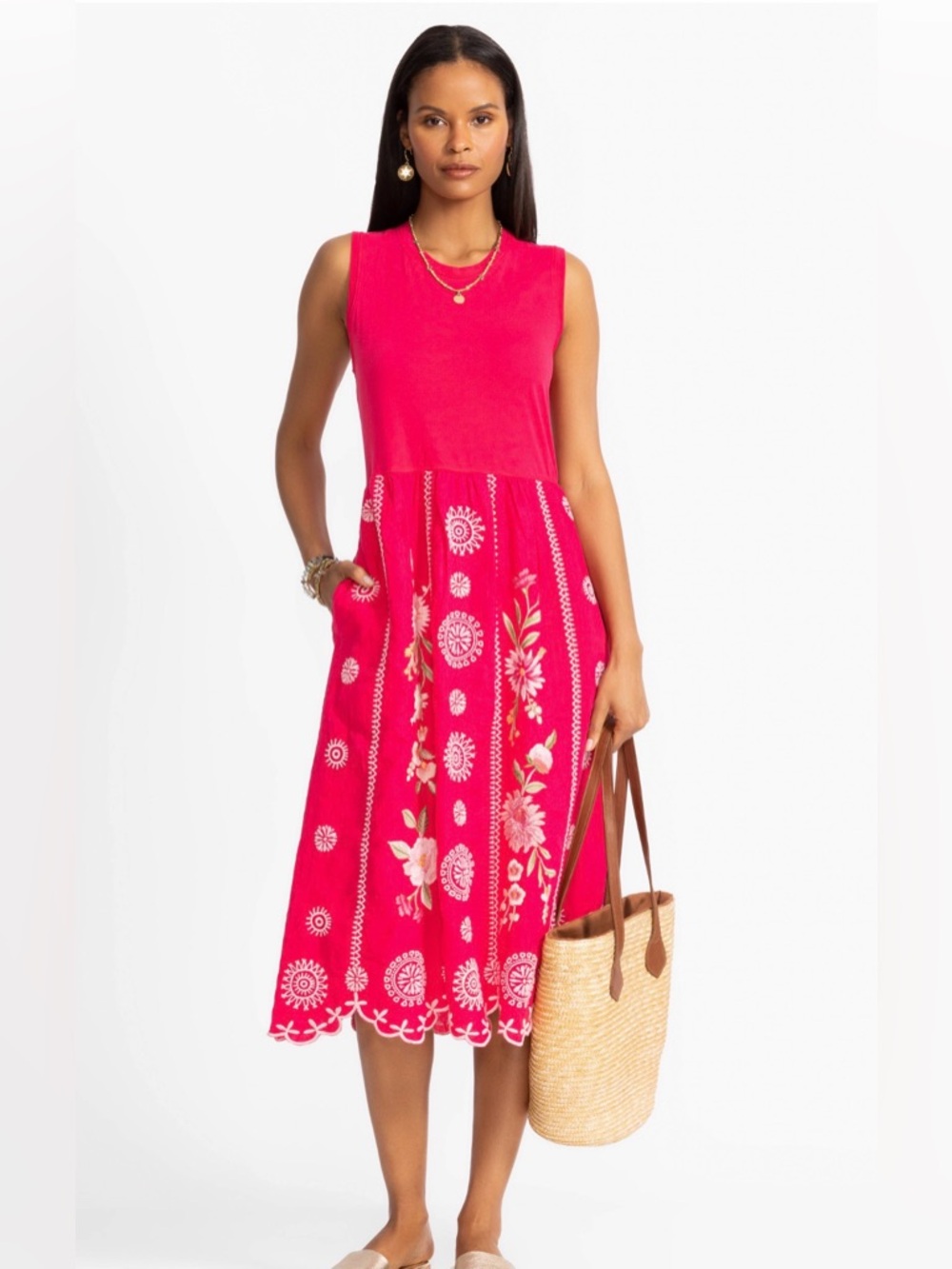 Johnny Was MIXED MEDIA TANK DRESS Size Medium NEW